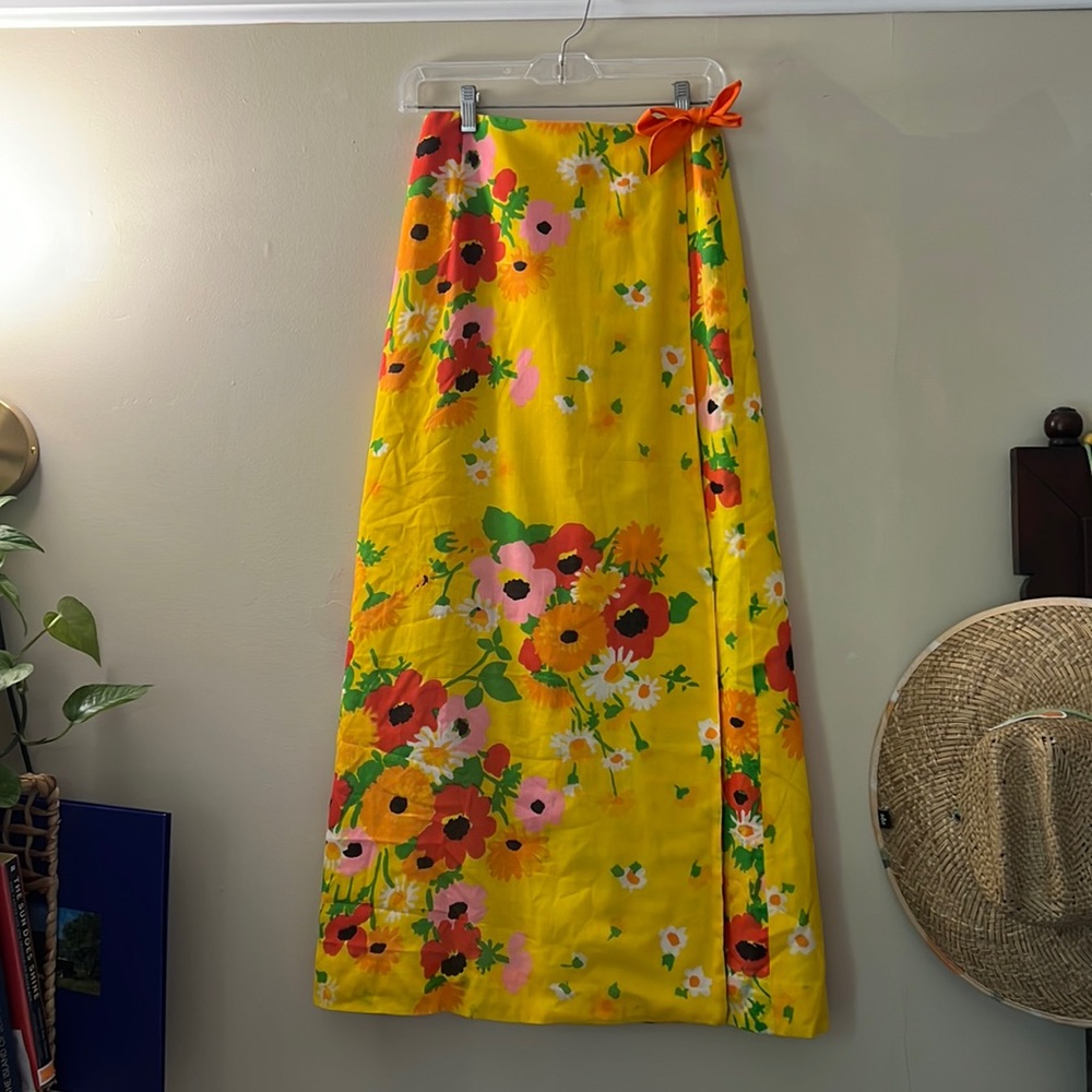 Vintage Yellow Floral Wrap Skirt